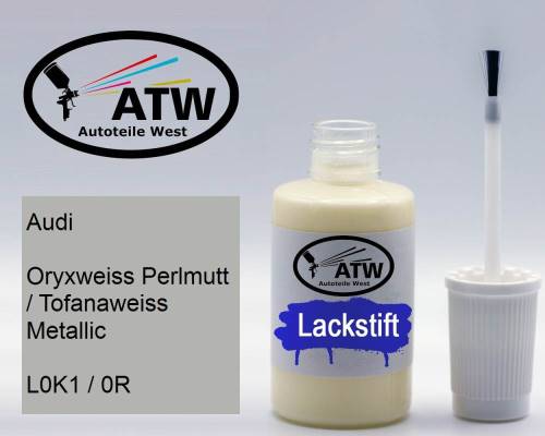 Audi, Oryxweiss Perlmutt / Tofanaweiss Metallic, L0K1 / 0R: 20ml Lackstift, von ATW Autoteile West.